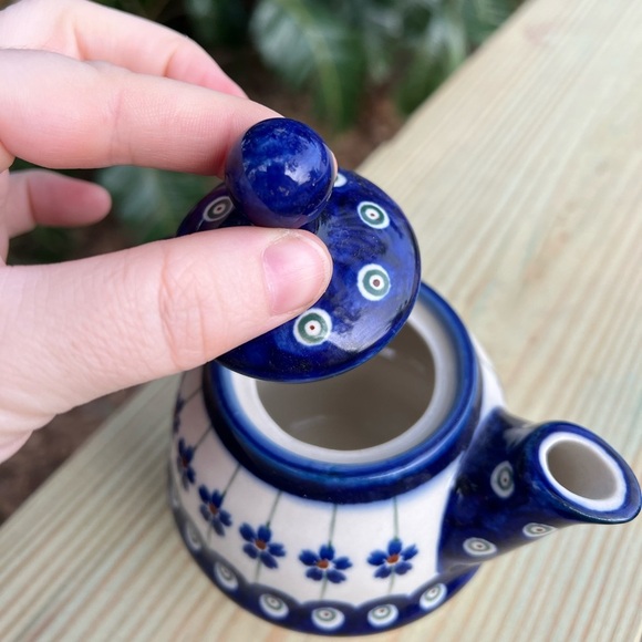 Polish Pottery Mini Teapot - Bolesławiec, Hand-Painted Blue Floral, 3” - Picture 6 of 9